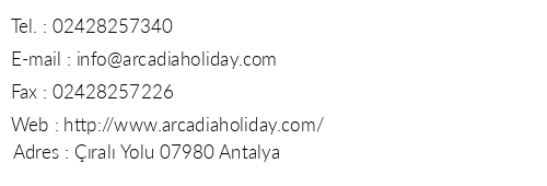 ral Arcadia Hotel telefon numaralar, faks, e-mail, posta adresi ve iletiim bilgileri